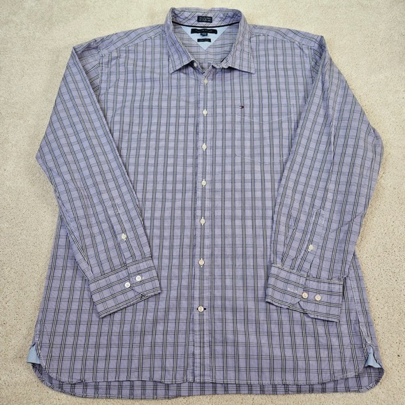 Tommy Hilfiger Men Y2K XXL Purple Plaid Custom Fit Long Sleeve Button Down Shirt - Picture 2 of 9